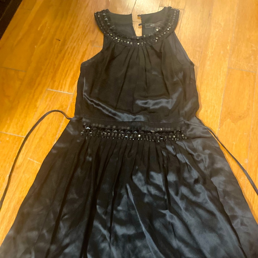 Satin black fit & flare BCBG dress